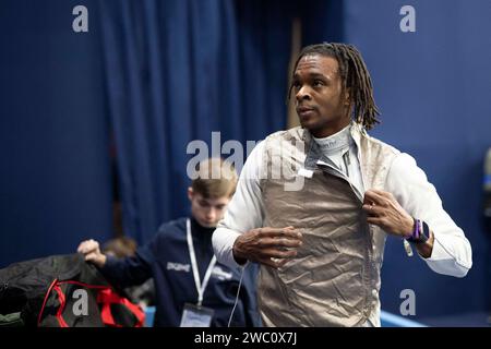 Paris, France. 13 janvier 2024. Enzo Lefort lors du Mazars Challenge International de Paris escrime le 13 janvier 2024. Photo Eliot Blondet/ABACAPRESS.COM crédit : Abaca Press/Alamy Live News Banque D'Images