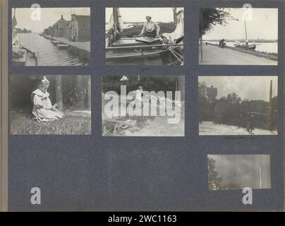 Excursion en bateau, fille et Oktoberstorm, c. 1910 - c. 1911 Photographie Album Magazine avec sept photos d'un voyage par voilier, d'une jeune fille dans un jardin et d'arbres tombés près d'un château d'eau après une Oktoberstorm. Aussi un enregistrement de (vraisemblablement) hirondelles sur une clôture. Fait partie de l'album photo de la famille Palthe d'Almelo. Carton néerlandais. papier. support photographique impression argentique, voilier, voilier. enfant. Conséquences du temps, par exemple après la sécheresse, avant la tempête, après le cyclone pays-Bas Banque D'Images