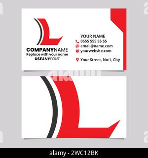 Modèle de carte de visite rouge et noir avec lentille concave en forme de lettre L icône logo Illustration de Vecteur