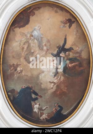 TRÉVISE, ITALIE - 4 NOVEMBRE 2023 : la peinture du bienheureux Jérôme Miani au plafond de l'église Chiesa di San Agostino Banque D'Images