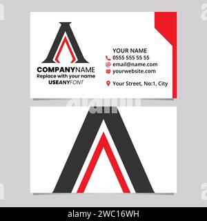 Modèle de carte de visite rouge et noir avec lettre pointue Une icône de logo sur un fond gris clair Illustration de Vecteur