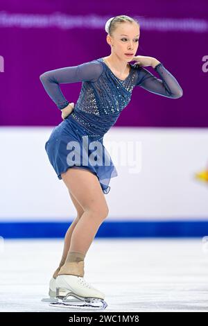 Mariia SENIUK (ISR), pendant le Patinage libre féminin, aux Championnats d'Europe de patinage artistique ISU 2024, à l'algiris Arena, le 13 janvier 2024 à Kaunas, Lituanie. Crédit : Raniero Corbelletti/AFLO/Alamy Live News Banque D'Images