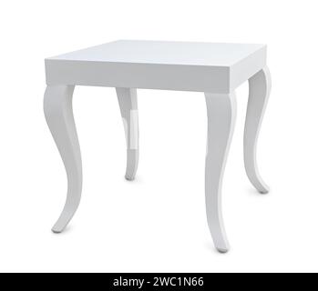 Table basse en bois carrée blanche isolée sur blanc Banque D'Images