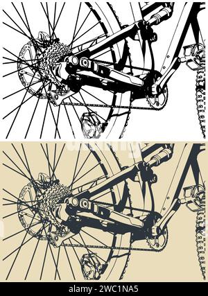 Illustrations vectorielles stylisées d'un mécanisme de pédale de vélo de sentier en gros plan Illustration de Vecteur