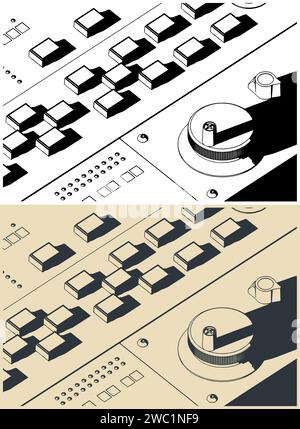 Illustration vectorielle stylisée du panneau de commande de la ligne de production en gros plan Illustration de Vecteur