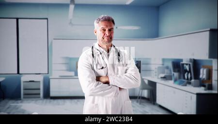 Portrait du médecin homme confiant en clinique Banque D'Images