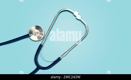 Symbole stéthoscope et cœur avec inscription Journée mondiale de la santé sur fond bleu Banque D'Images