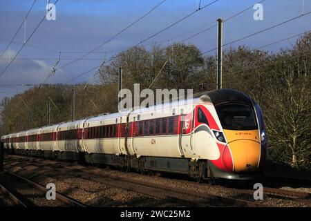 LNER, Azuma 800203 train, East Coast main Line Railway, Grantham, Lincolnshire, Angleterre, Royaume-Uni Banque D'Images