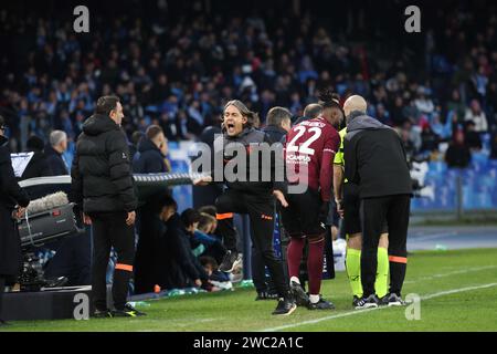 Naples, Campanie, Italie. 13 janvier 2024. 01/13/2024 Naples, Diego Armando Maradona Stadium, match de football valable pour le championnat de Serie A 2023/24 entre SSC Napoli vs FC Salernitana.dans l'image : Filippo Inzaghi (image de crédit : © Fabio Sasso/ZUMA Press Wire) USAGE ÉDITORIAL SEULEMENT! Non destiné à UN USAGE commercial ! Banque D'Images