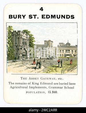 Carte à jouer du début des années 1900, illustration en couleur de Bury St. Edmunds Town, Suffolk, Angleterre, Royaume-Uni Circa 1910's / 1920's . Banque D'Images