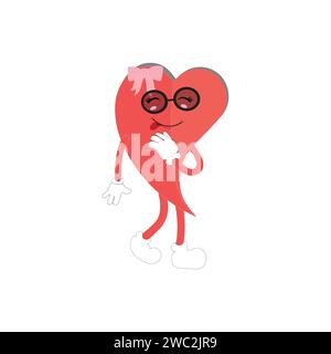 Love Heart dessin animé avec de nombreuses expressions. design plat d'illustration vectorielle d'activité de cœur d'amour différent. smart coeur d'amour pour le livre d'histoire des enfants. Illustration de Vecteur