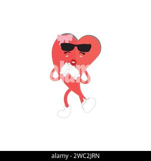 Love Heart dessin animé avec de nombreuses expressions. design plat d'illustration vectorielle d'activité de cœur d'amour différent. smart coeur d'amour pour le livre d'histoire des enfants. Illustration de Vecteur