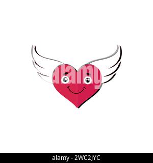 Love Heart dessin animé avec de nombreuses expressions. design plat d'illustration vectorielle d'activité de cœur d'amour différent. smart coeur d'amour pour le livre d'histoire des enfants. Illustration de Vecteur