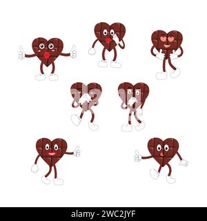 Love Heart dessin animé avec de nombreuses expressions. design plat d'illustration vectorielle d'activité de cœur d'amour différent. smart coeur d'amour pour le livre d'histoire des enfants. Illustration de Vecteur