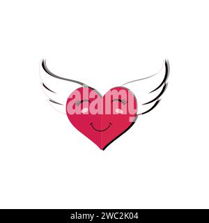 Love Heart dessin animé avec de nombreuses expressions. design plat d'illustration vectorielle d'activité de cœur d'amour différent. smart coeur d'amour pour le livre d'histoire des enfants. Illustration de Vecteur