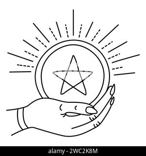 ACE des pentacles, signe de carte de tarot dans le style minimal, le symbole de la richesse. Illustration vectorielle de ligne noire Illustration de Vecteur