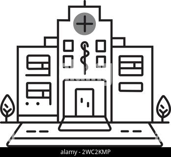 Icône de ligne d'hôpital, signe vectoriel de contour, pictogramme de style linéaire isolé sur blanc. Symbole de bâtiment médical, illustration de logo. Contour modifiable Illustration de Vecteur