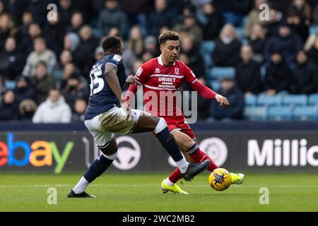 Morgan Rogers de Middlesbrough en action lors du match du championnat Sky Bet Millwall vs Middlesbrough au Den, Londres, Royaume-Uni, le 13 janvier 2024 (photo de Juan Gasparini/News Images) Banque D'Images