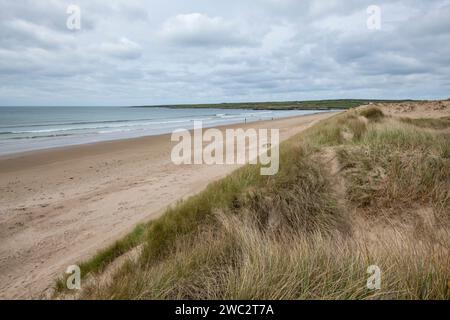 Vue sur la plage Aberffraw depuis les dunes de sable. Une belle région sur la côte ouest d'Anglesey, au nord du pays de Galles. Banque D'Images