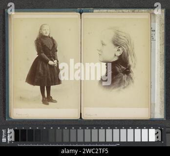 Portrait de la princesse Wilhelmina, jeune fille, debout, Adolphe Zimmermans, photographie de 1891. Photographie Cabinet partie de l'album photo avec des enregistrements de la princesse Wilhelmina enfant jusqu'à son investiture en 1898. Carton néerlandais. Règle d'impression albumen support photographique, Sovereign - BB - règle femelle. Enfant pays-Bas Banque D'Images