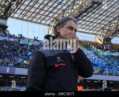 Naples, Campanie, Italie. 13 janvier 2024. 01/13/2024 Naples, Diego Armando Maradona Stadium, match de football valable pour le championnat de Serie A 2023/24 entre SSC Napoli vs FC Salernitana.dans l'image : entraîneur inzaghi (image de crédit : © Fabio Sasso/ZUMA Press Wire) USAGE ÉDITORIAL SEULEMENT! Non destiné à UN USAGE commercial ! Banque D'Images