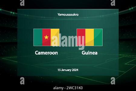 Cameroun vs Guinée. Modèle graphique de football diffusé sur le tableau d'affichage Illustration de Vecteur