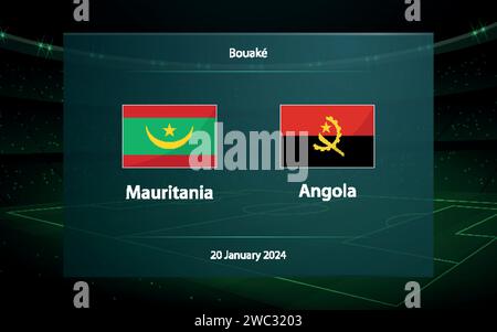 Mauritanie vs Angola. Modèle graphique de football diffusé sur le tableau d'affichage Illustration de Vecteur