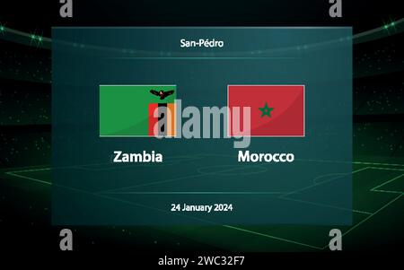 Zambie vs Maroc. Modèle graphique de football diffusé sur le tableau d'affichage Illustration de Vecteur