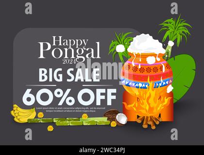 Modèle de conception de bannière de vente Happy Pongal. Illustration vectorielle pour votre promotion. Joyeux Pongal. Illustration de Vecteur