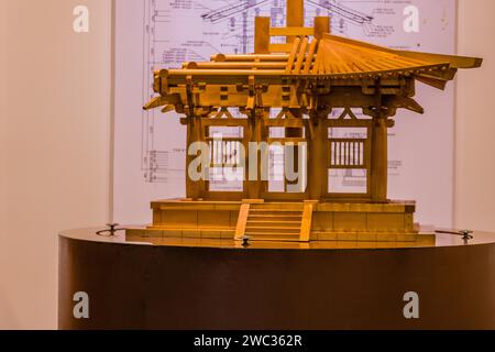 Buyeo, Corée du Sud, 7 juillet 2018 : maquette en bois du pavillon du palais exposée au parc historique de Baekje Banque D'Images