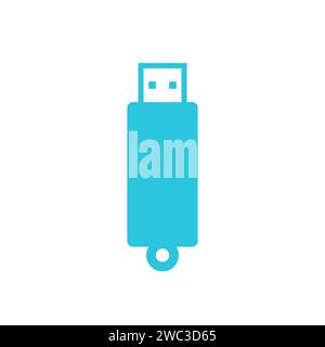 Clé USB, clé USB, clé USB, lecteur flash d'ordinateur portable, signe, symbole. Conception plate. Icône bleue sur fond blanc. À partir du jeu d'icônes bleues. Illustration de Vecteur