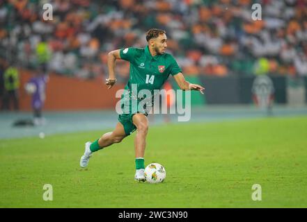 Janvier 13 2024 : Mauro Daniel Rodrigues Teixeira (Guinée Bissau) contrôle le ballon lors d'un match de la coupe d'Afrique des Nations Groupe A, Côte d'Ivoire vs Guinée Bissau, au Stade Olympique Alassane Ouattara, Abidjan, Côte d'Ivoire. Kim Price/CSM (image de crédit : © Kim Price/Cal Sport Media) Banque D'Images