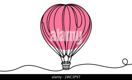 Ballon à air chaud dans un dessin de ligne continu. Voyagez en vol sur aérostat dans le logo du ciel. Illustration de Vecteur