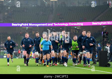 Dublin, Irlande. 13 janvier 2024. L'équipe du Leinster avant le 3 match de la poule 4e tour de la coupe des Champions Investec entre le Leinster Rugby et le Stade Français Paris à Aviva Stadium à Dublin, Irlande le 13 janvier 2024 (photo Andrew SURMA/ crédit : SIPA USA/Alamy Live News Banque D'Images