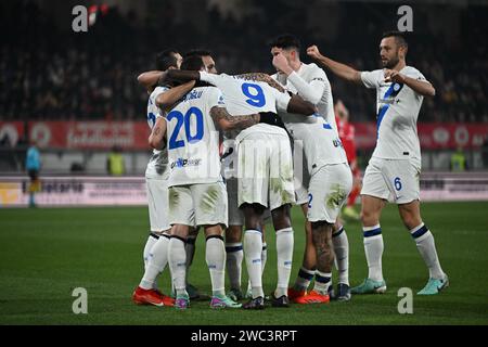 Équipe du FC Inter lors du match de football italien Serie A entre AC Monza et Inter FC Internazionale le 13 janvier 2024 au stade U-Power de Monza, Italie. Photo Tiziano Ballabio Banque D'Images