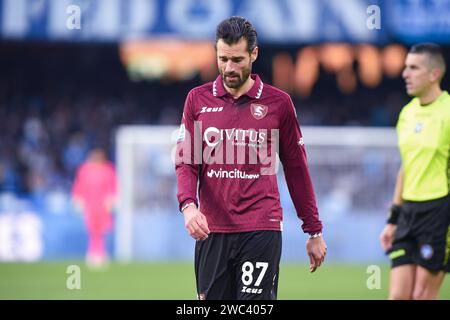 Naples, Italie. 13 janvier 2024. Antonio Candreva de l'US Salernitana lors du match de Serie A entre la SSC Napoli et l'US Salernitana au Stadio Diego Armando Maradona Naples Italie le 13 janvier 2024. Crédit:Franco Romano/Alamy Live News Banque D'Images