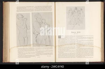 Production photographique de deux dessins vraisemblablement d'Émile bin, représentant deux hommes en prière, anonyme, d'après Émile bin, c. 1876 - en 1879 ou avant dessin sur papier imprimé photomécanique, croquis. une personne priant Banque D'Images