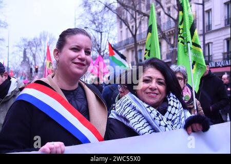 Paris, France. 13 janvier 2024. Mathilde Panot, Présidente de l'Intergroupe parlementaire NUPES photo Karim ait Adjedjou/ABACAPRESS.COM crédit : Abaca Press/Alamy Live News Banque D'Images