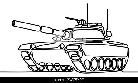 Dessin en ligne continu du réservoir. Une ligne d'art militaire, véhicule blindé de transport de troupes, véhicule de combat d'infanterie. Illustration de Vecteur