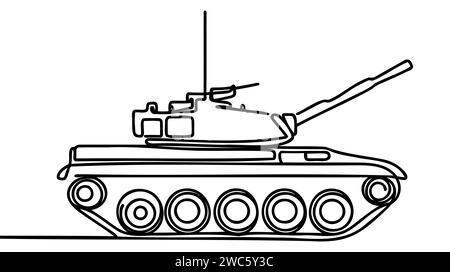 Dessin en ligne continu du réservoir. Une ligne d'art militaire, véhicule blindé de transport de troupes, véhicule de combat d'infanterie. Illustration de Vecteur