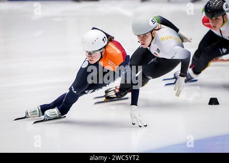 Gdansk, Pologne. 14 janvier 2024. GDANSK, POLOGNE - 14 JANVIER : Selma Poutsma des pays-Bas en compétition sur le 1500m féminin lors des Championnats d'Europe ISU de patinage de vitesse sur courte piste à Hala Olivia le 14 janvier 2024 à Gdansk, Pologne. (Photo Andre Weening/Orange Pictures) crédit : dpa/Alamy Live News Banque D'Images