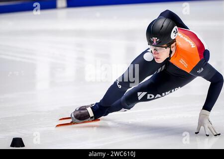 Gdansk, Pologne. 14 janvier 2024. GDANSK, POLOGNE - 14 JANVIER : Teun Boer des pays-Bas concourt sur le 1000m masculin lors des Championnats d'Europe de patinage de vitesse sur courte piste ISU à Hala Olivia le 14 janvier 2024 à Gdansk, Pologne. (Photo Andre Weening/Orange Pictures) crédit : dpa/Alamy Live News Banque D'Images