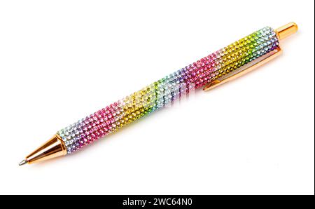 Nouveau stylo élégant avec strass isolé sur fond blanc Banque D'Images