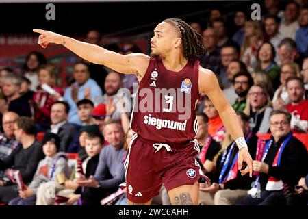 Carsen Edwards (Bayern Basketball, #3) jubelt. GER, FC Bayern Basketball vs Bamberg baskets, Basketball, 1.Bundesliga, saison 2023/2024, 14.01.2024, photo : Eibner-Pressefoto/Marcel Engelbrecht Banque D'Images