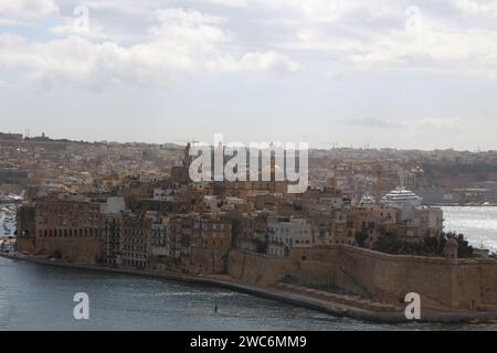 Senglea vu de la Valette, Malte Banque D'Images