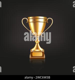 Coupe trophée. prix d'or 3d pour le football ou le champion d'or de football gagnant, victoire de championnat de sport. Symbole de leadership et de réussite. Signe de réussite. Prix réaliste vectoriel isolé sur fond noir Illustration de Vecteur