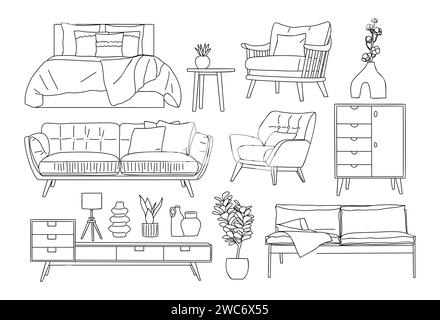 Ensemble d'art vectoriel de meubles scandinaves modernes Illustration de Vecteur