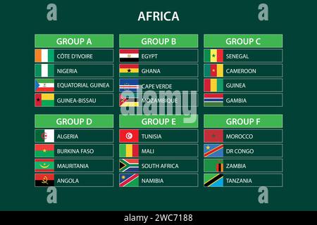 Tournoi africain 2023, modèle de calendrier de match, drapeaux des pays d'afrique Illustration de Vecteur