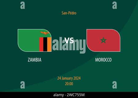 Modèle de diffusion du tableau de bord de football Zambie vs Maroc pour le tournoi de football afrique 2023 Illustration de Vecteur