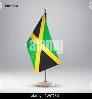 Drapeau de la Jamaïque accroché sur un stand de drapeau. Utilisable pour la présentation de sommet ou de conférence Illustration de Vecteur